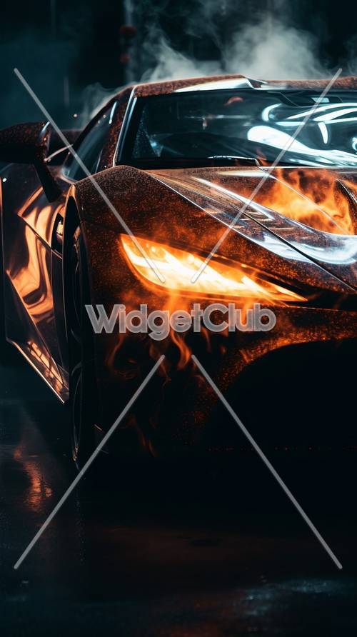 Огненный спортивный автомобиль в ночном свете