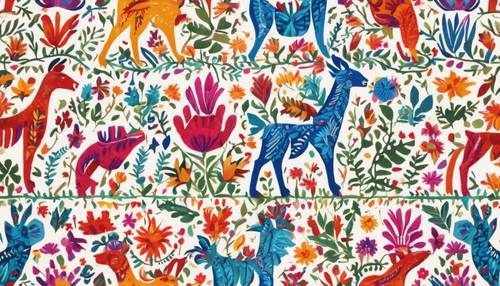 An ethnic seamless pattern of colorful handmade Mexican Otomi embroidery. Tapet [2e268fa8c84a41baa7a5]