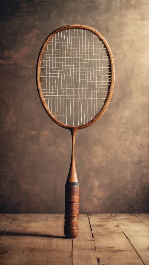 Vintage bir arka planda antika ahşap badminton raketi.