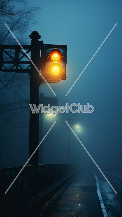 Mgliste latarnie uliczne świecą we mgle