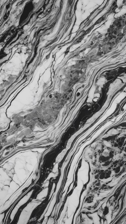 A close-up of a black and white marble surface, displaying its detailed grain and polished finish.
