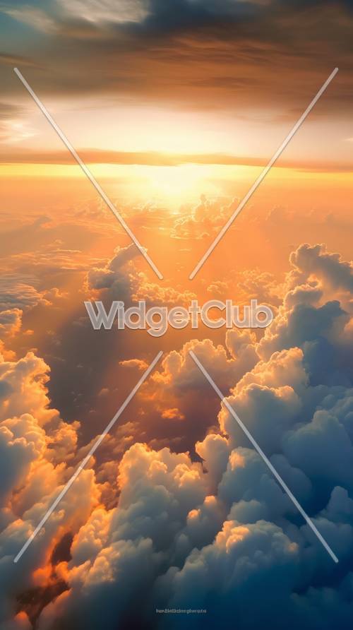 Zachód słońca, niebo i chmury, widok z góry