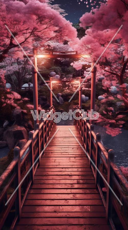 Мост цветущей сакуры в сумерках