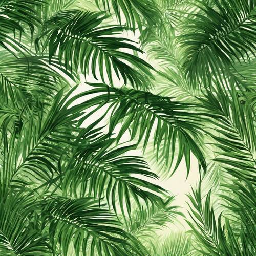 Um padrão exuberante e uniforme de folhas verdes de palmeira balançando sob o sol tropical.