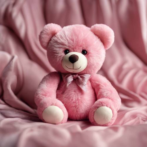 Mainan mewah sutra merah muda dari boneka beruang berbulu halus.