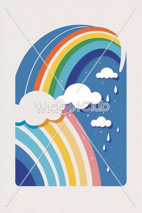 にじ色の虹と雨粒の壁紙