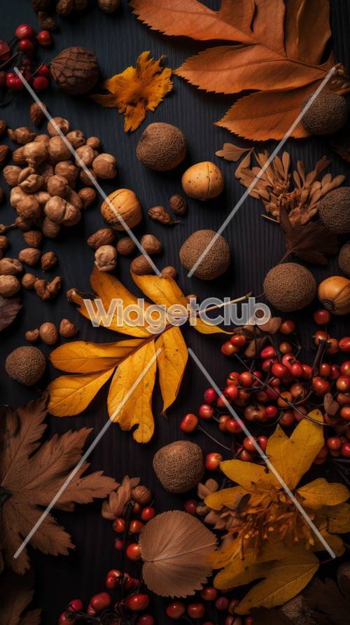 紅葉と木の実のデザイン壁紙