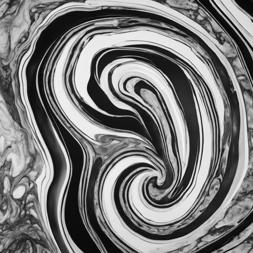 Una abstracción artística de remolinos en mármol blanco y negro.
