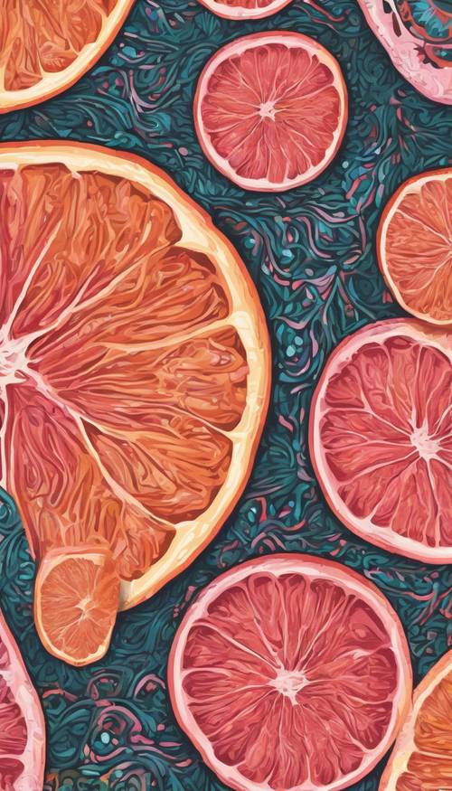 充滿活力的掛毯，具有受葡萄柚啟發的抽象圖案