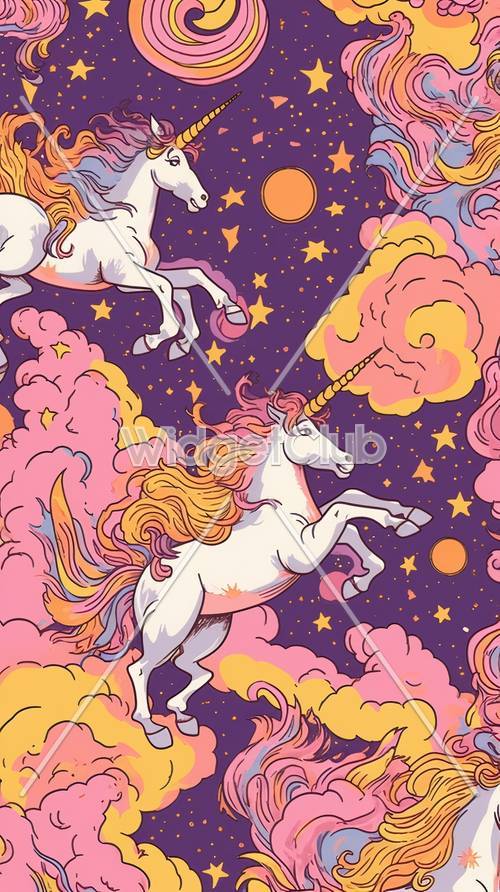 Encantador patrón de cielo estrellado y unicornio
