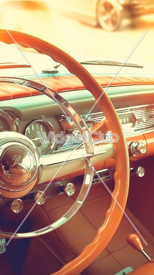 Vintage Car Orange Dashboard Behang[35617f6188ea45cab1e9]