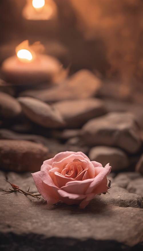 华丽的玫瑰色火焰在经典的石制壁炉中闪烁。