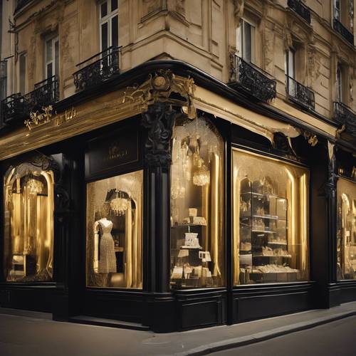 Paris&#39;te çarpıcı bir siyah ve altın butik mağazası.