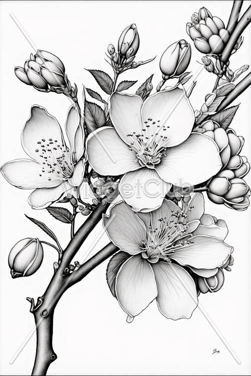 屏幕上呈现的美丽黑白花卉艺术