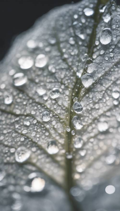 A close-up shot of a solitary white leaf sparkling with morning dew. Tapet [2f613484b5f44da4a798]