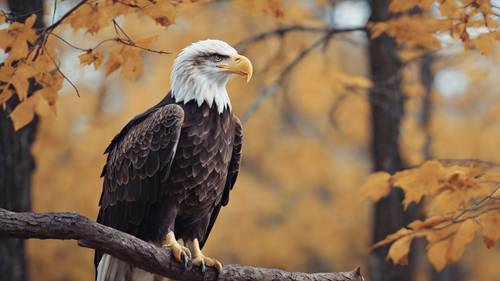 A serene image of a bald eagle perched on a branch, observing its surroundings vigilantly.