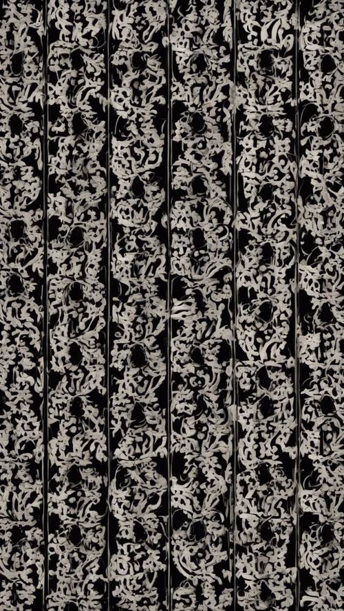 Patrón ornamental gótico negro sobre un papel tapiz de estilo victoriano&quot;.