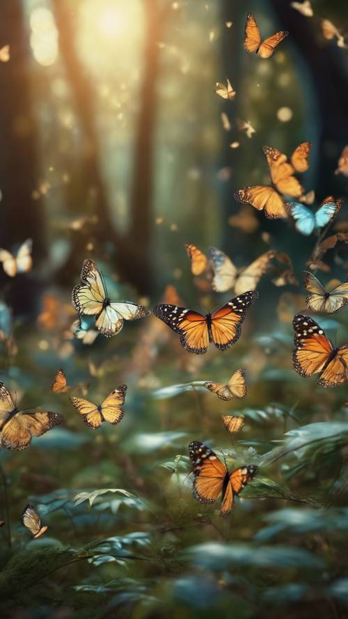 수천 마리의 나비가 날아다니는 꿈처럼 고대의 숲.