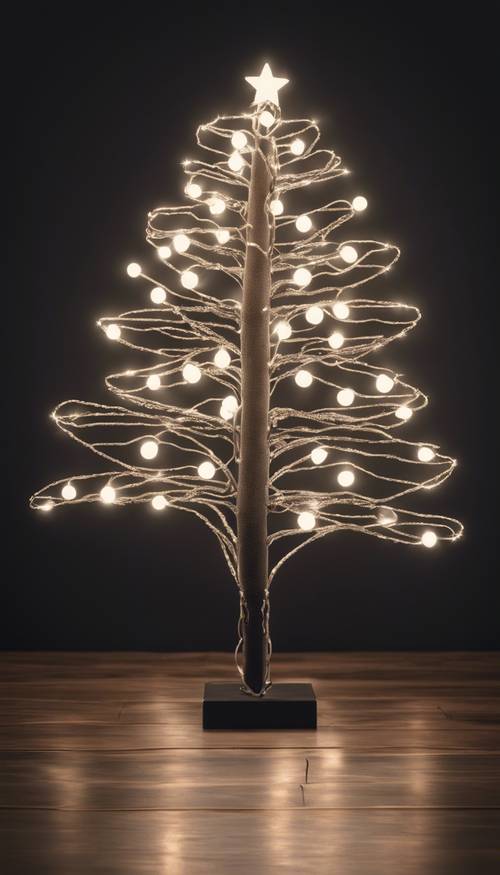 Árbol de Navidad decorativo elaborado con simples luces blancas sobre un fondo oscuro.