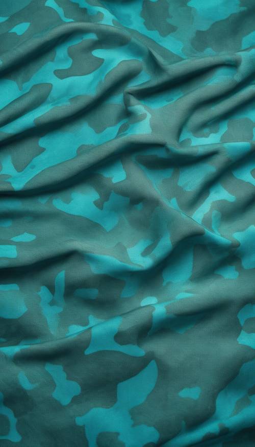 水色の迷彩柄が粗い布地にアップで見える壁紙