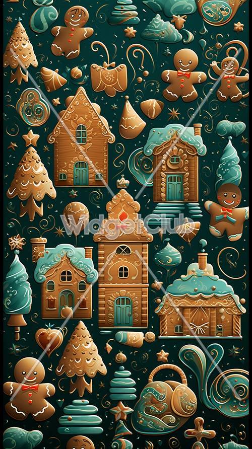 Casas de pan de jengibre y dulces navideños