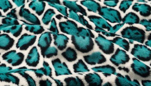 Teal leopard print fleece fabric, soft and fuzzy to touch, spread out for display. Wallpaper [89c2367b70b14f789943]