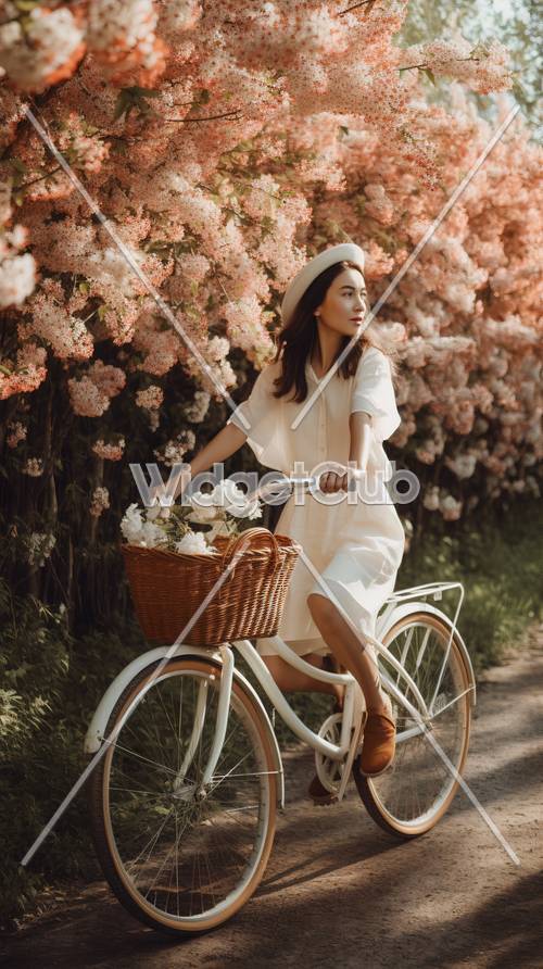 Passeio de bicicleta em um dia florido de verão