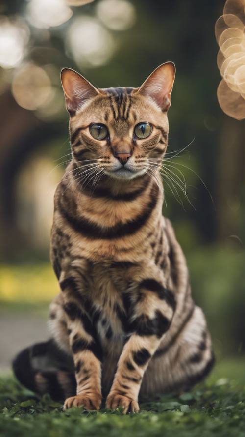 Elegancki, arystokratyczny kot bengalski po królewsku ignorujący przemykającą mysz.