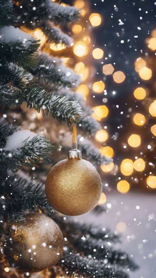눈 덮인 크리스마스 이브, 밝고 반짝이는 장식. 벽지 [2286e45b12d44a35a789]
