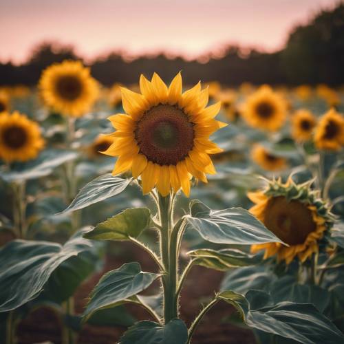 Sunflower bathed in soft twilight glow. Tapeta [d7256a93a42c48289eaa]