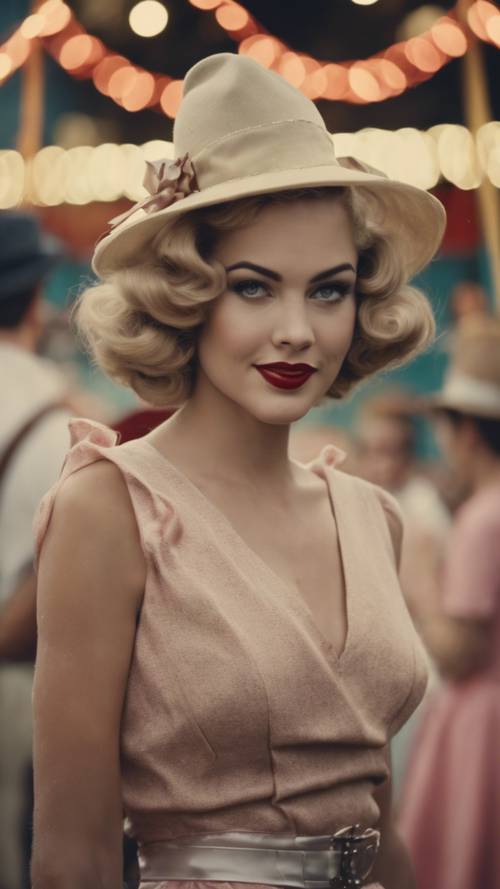 1950&#39;lerin kıyafetlerini giyen insanlarla vintage temalı bir karnaval.