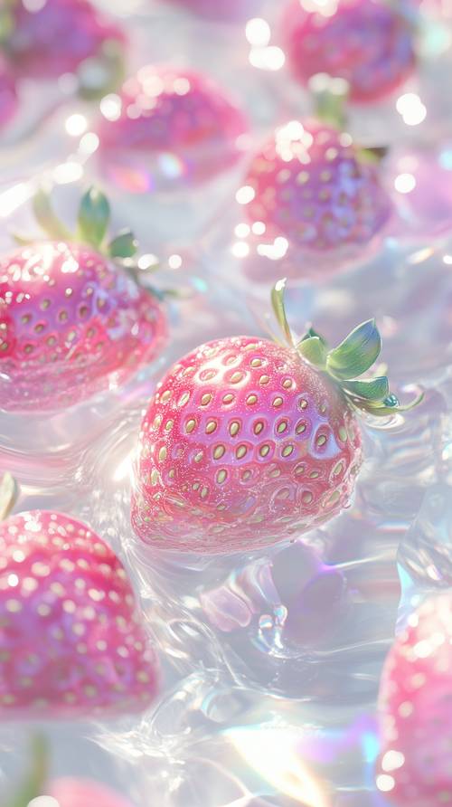 Glitzernde rosa Erdbeeren im Wasser