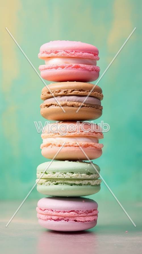 Colorful Macarons Stack on Mint Background