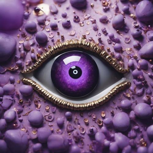 An abstract representation of a purple evil eye amidst a surreal, chaotic dreamscape.