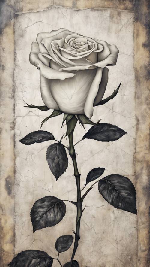Нарисованный от руки эскиз белой розы на ветхой стене под городским мостом.
