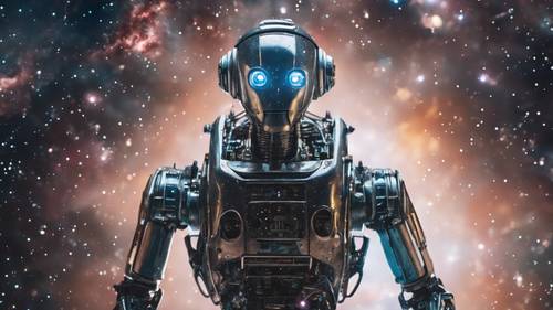 Eine künstlerische Darstellung eines Android-Roboters im Weltraum mit Galaxien und Sternen im Hintergrund. Hintergrund [5e1bba51d3ca4b7dae26]