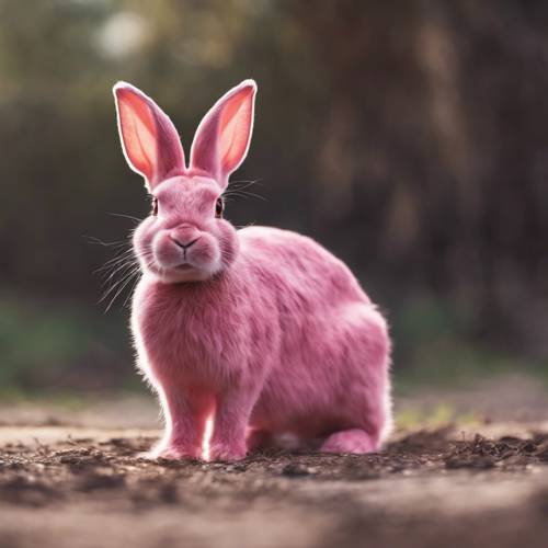 一只强壮的粉红色兔子拍打着后腿，警告它的家人即将面临威胁。