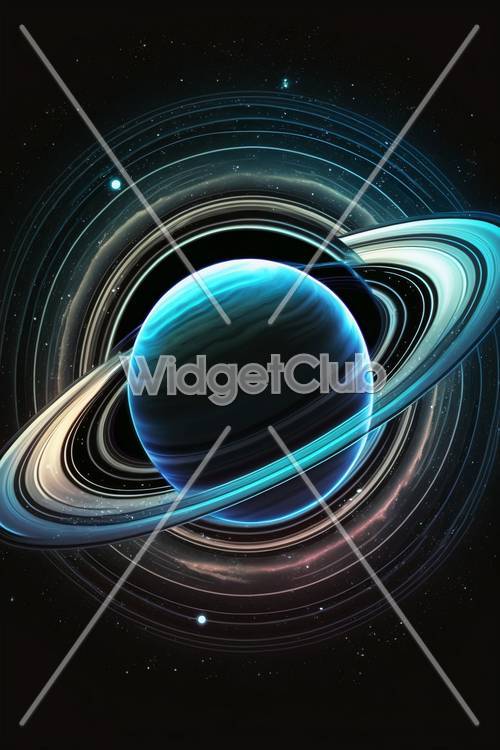Blue Planet with Glowing Rings in Space