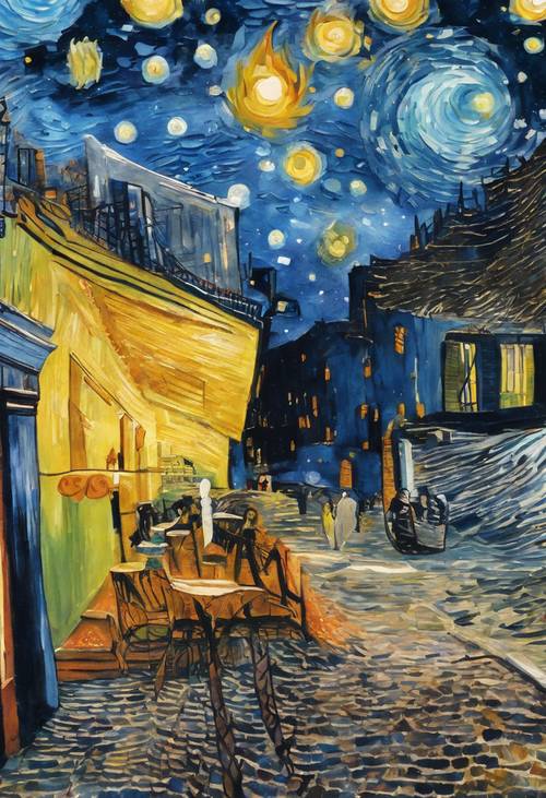 Rekreasi cat air biru &#39;Starry Night&#39; karya Vincent Van Gogh.