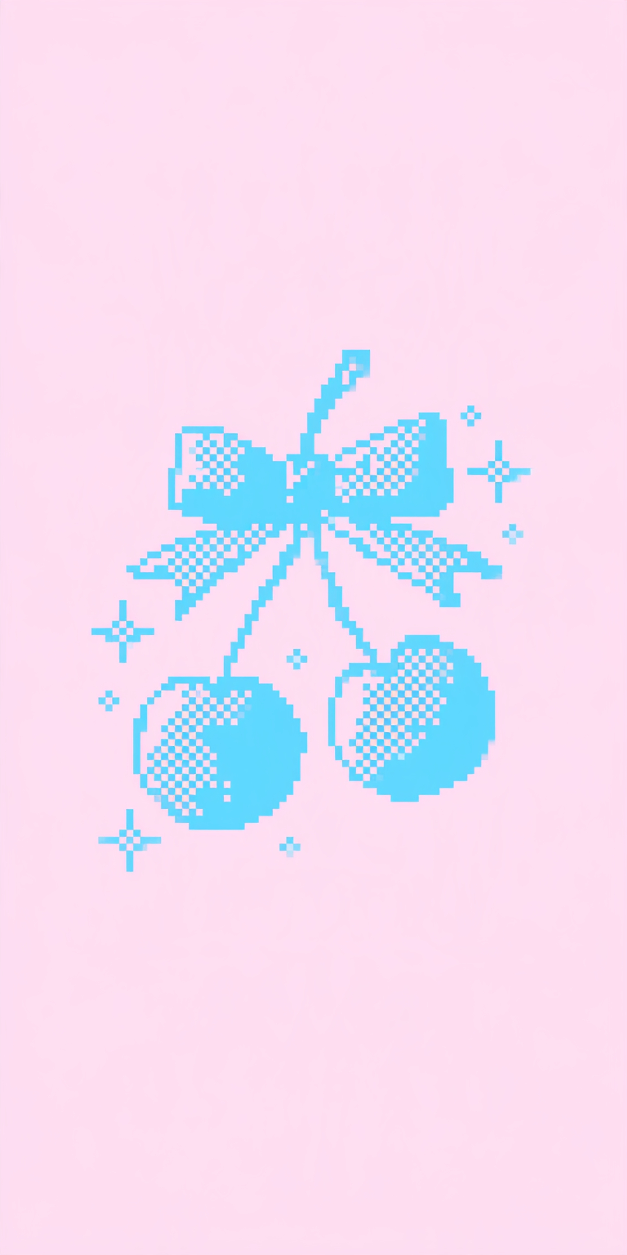 Cute Blue Pixel Art Cherries with Bow and Sparkles on Pink Taustakuva[0b36ee10c13b42c996ac]