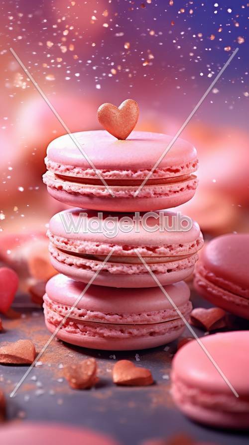 Pile de macarons roses avec un coeur