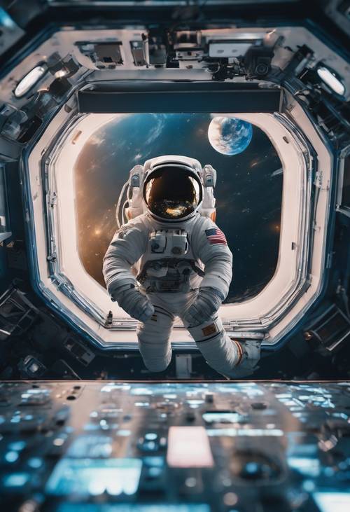 Perspektif seorang astronot terhadap planet biru kita saat melayang di hamparan luas kosmos.