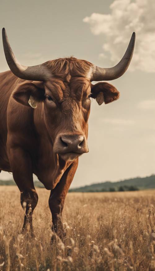 A harmonious blend of earthy tones, symbolizing the zodiac sign Taurus, with a sturdy bull peacefully grazing in a fertile field. Tapéta [c36247d115ca42589920]