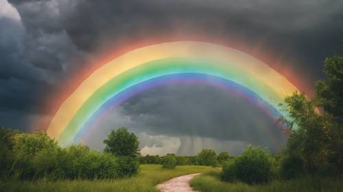 An image of a rainbow appearing after a thunderstorm, symbolizing hope and resolution. Tapeta na zeď [c116cbd694f543f6a462]