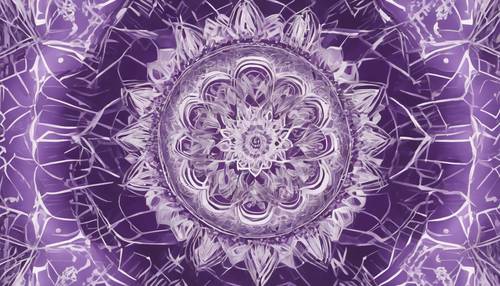 Intricata arte mandala con linee e forme astratte viola e bianche.