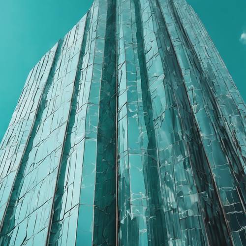 Skyscraper with exterior of sleek, mirrored turquoise marble. Tapeta [564d6b591a2344bba09c]