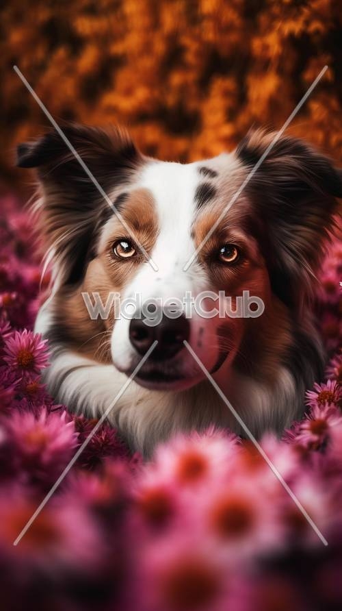 Colorful Dog with Flowers壁紙[6ee1c11cd6bf44378f86]