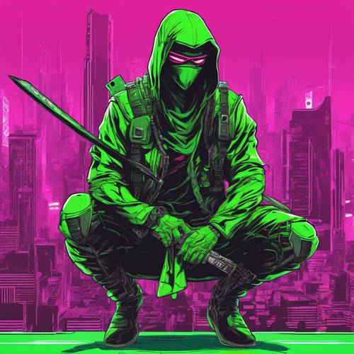Neonowo-zielona postać zabójcy ninja w grze fantasy