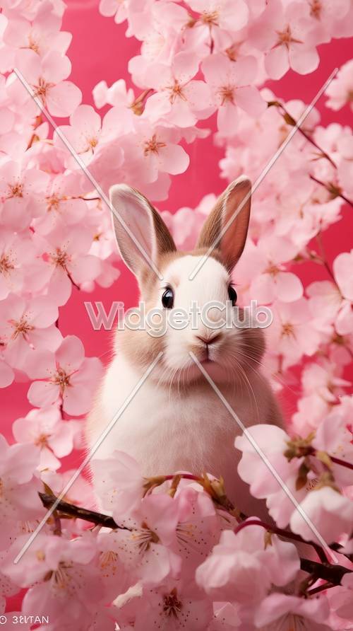 櫻花叢中可愛的兔子