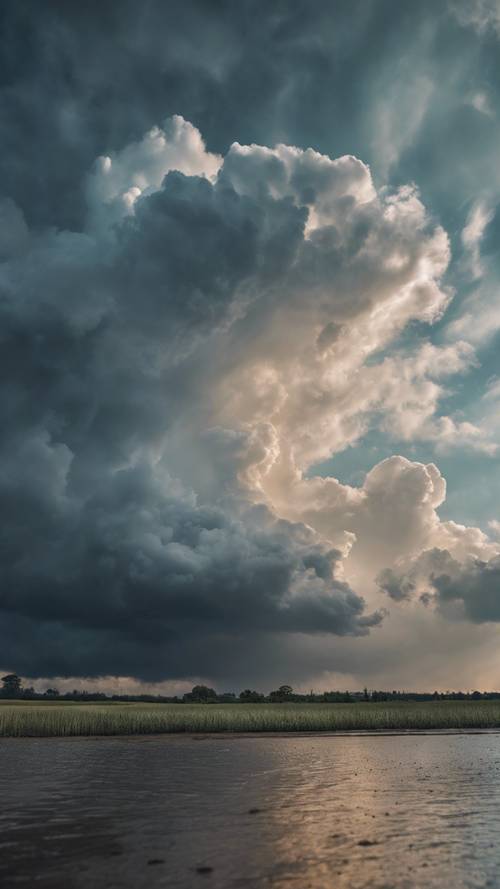 A cloud filled sky just before a rainstorm.
